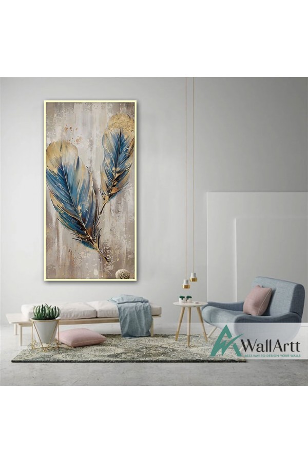 Abstract Blue Feather Textured Partial Oil Painting
