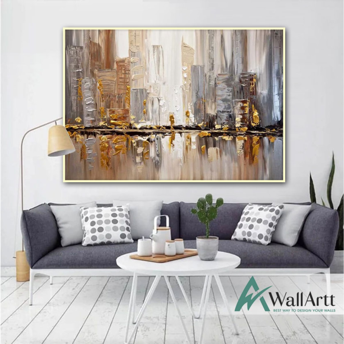 Abstract Gold Buildings Textured Partial Oil Painting