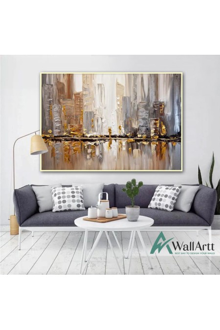 Abstract Gold Buildings Textured Partial Oil Painting