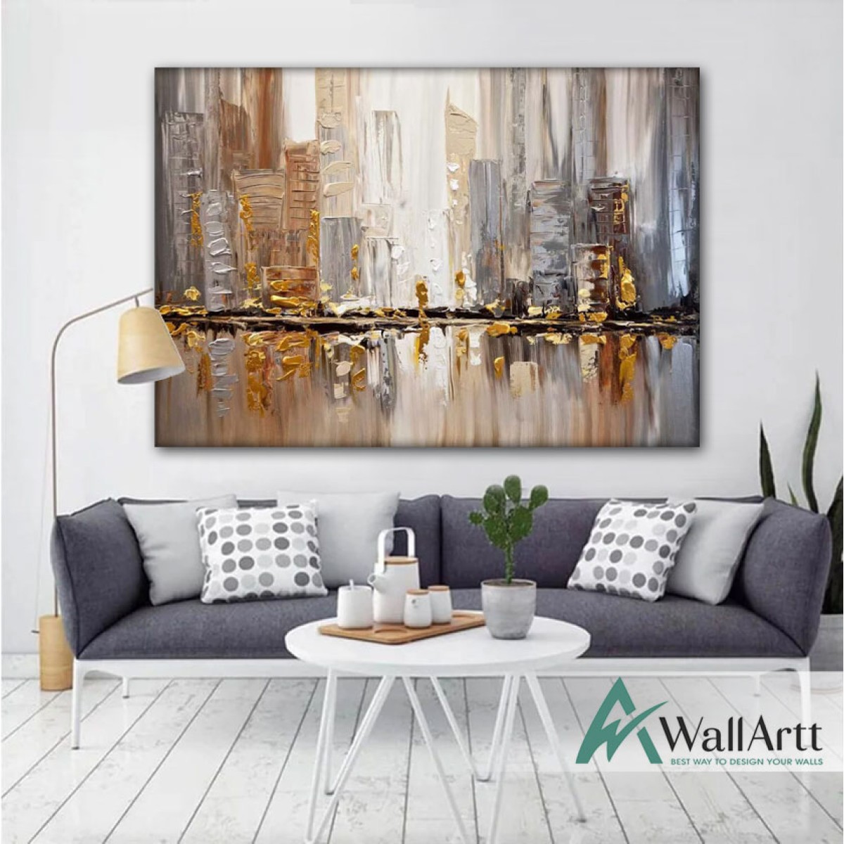 Abstract Gold Buildings Textured Partial Oil Painting