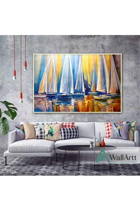 Abstract Sailboats Textured Partial Oil Painting