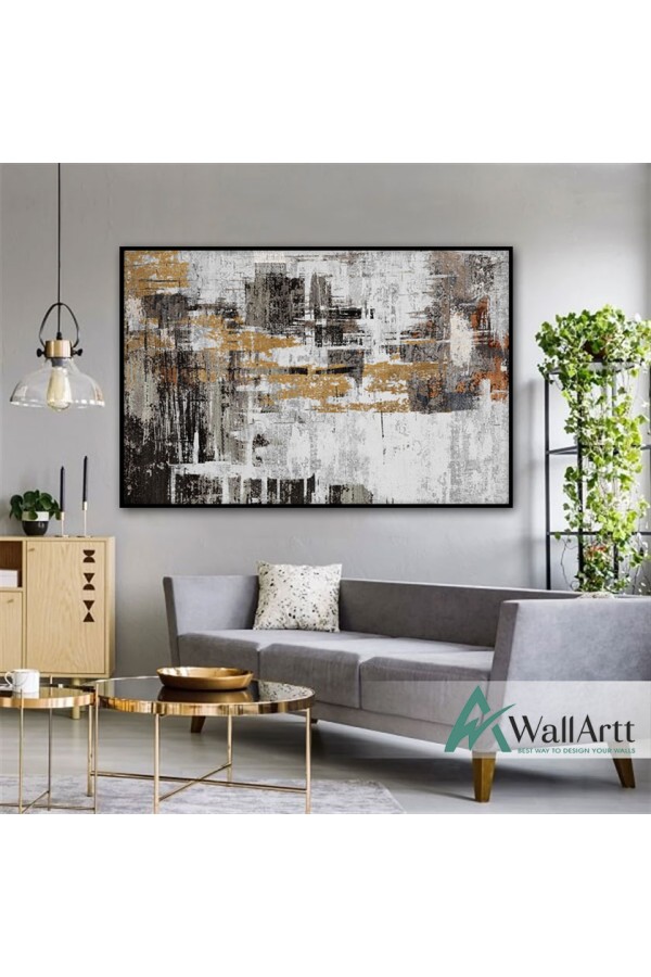 Black White with Gold Foil Textured Partial Oil Painting
