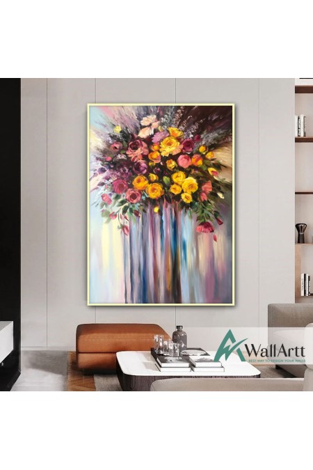 Abstract Colorful Flowers II Textured Partial Oil Painting