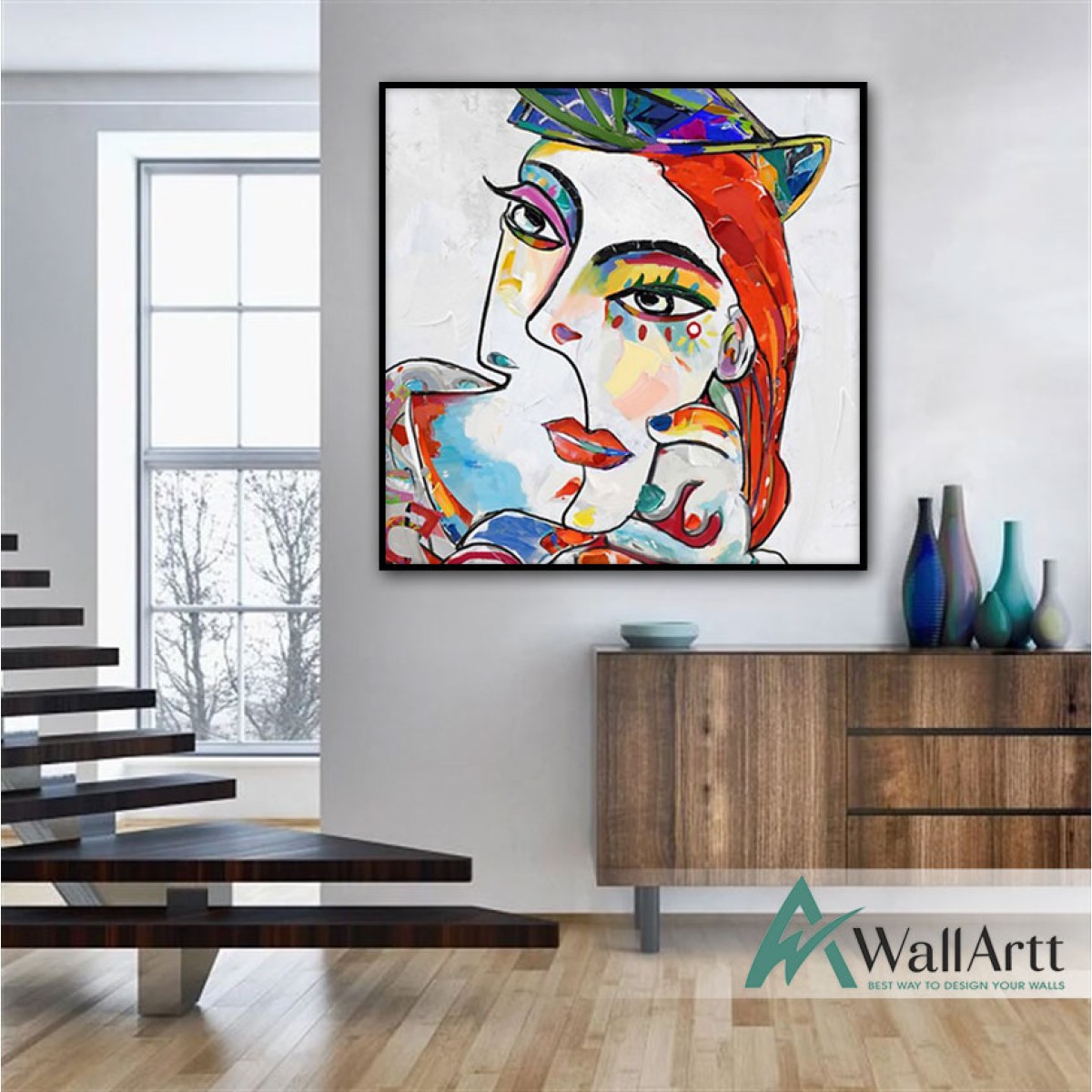 Abstract Woman Face II Textured Partial Oil Painting