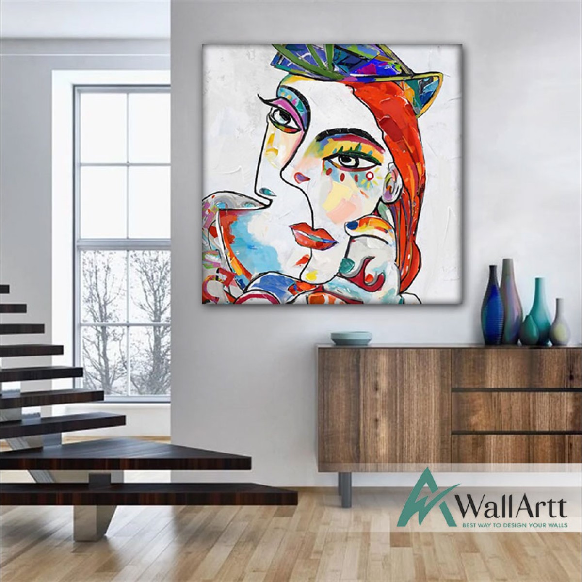 Abstract Woman Face II Textured Partial Oil Painting