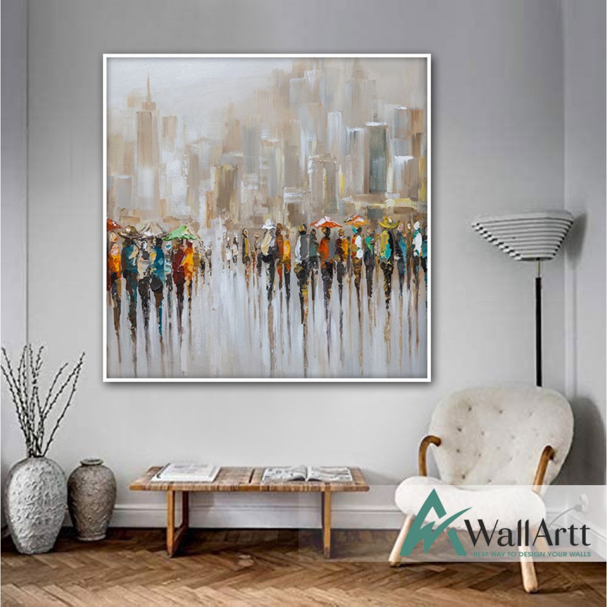 Abstract Umbrellas Textured Partial Oil Painting
