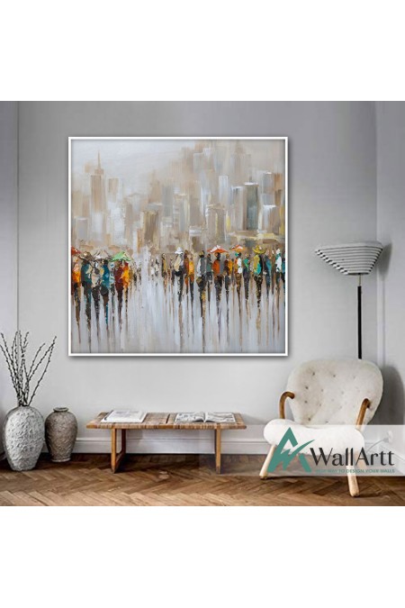 Abstract Umbrellas Textured Partial Oil Painting