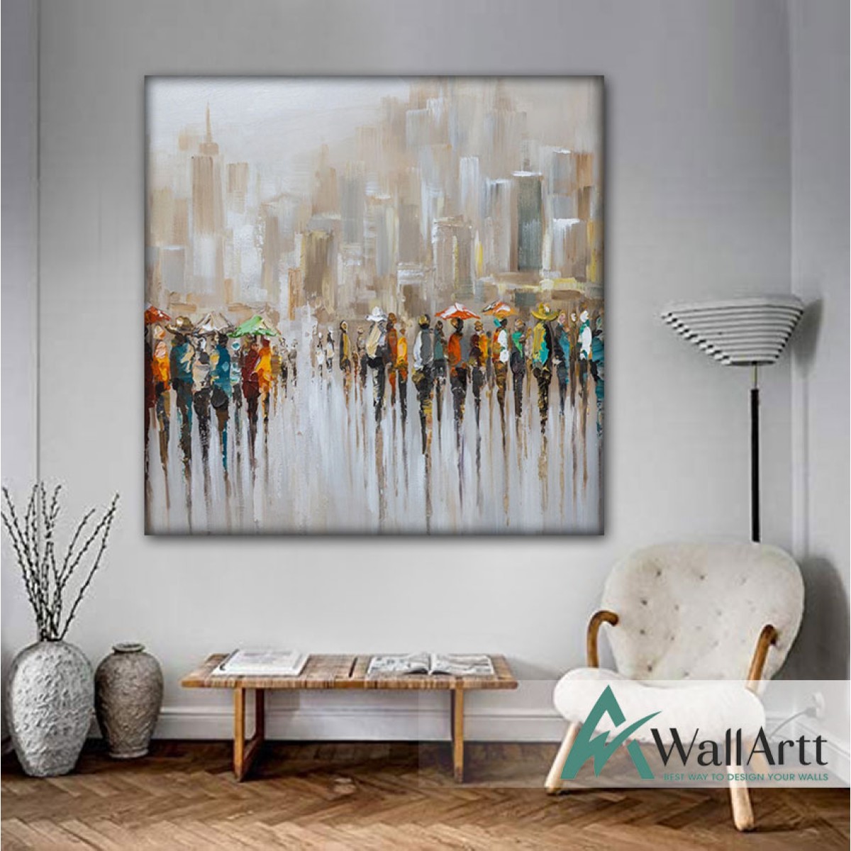 Abstract Umbrellas Textured Partial Oil Painting