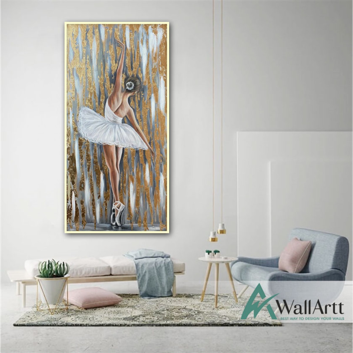 White Dressed Ballerina II Textured Partial Oil Painting