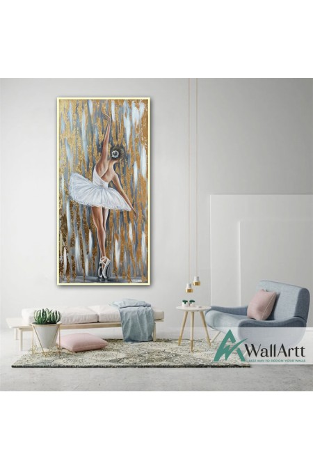 White Dressed Ballerina II Textured Partial Oil Painting