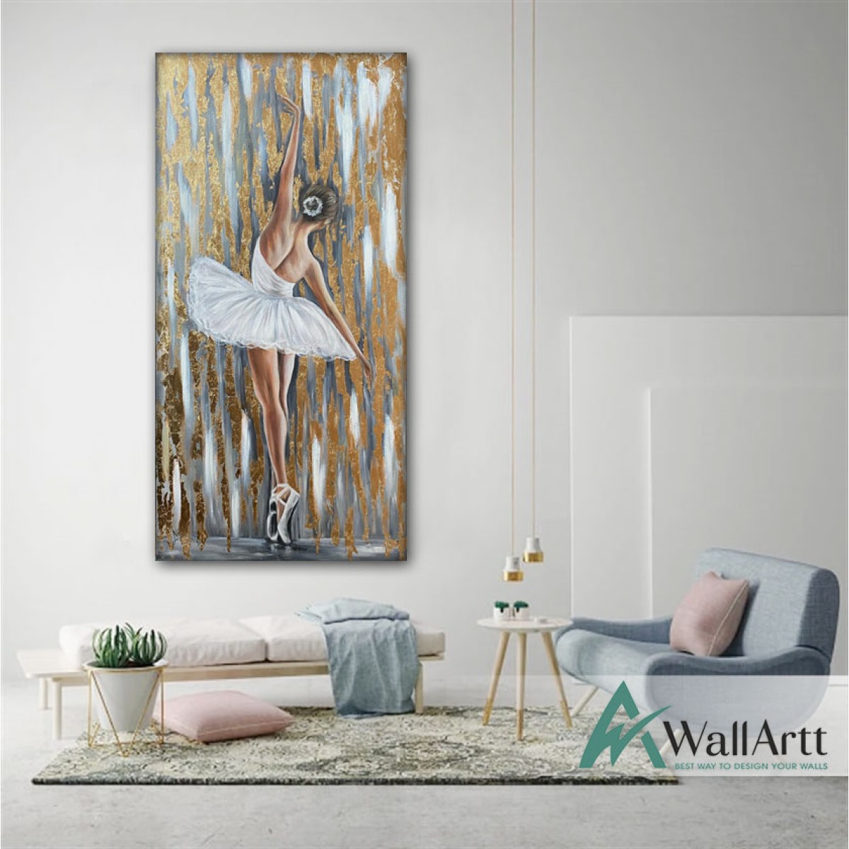 White Dressed Ballerina II Textured Partial Oil Painting