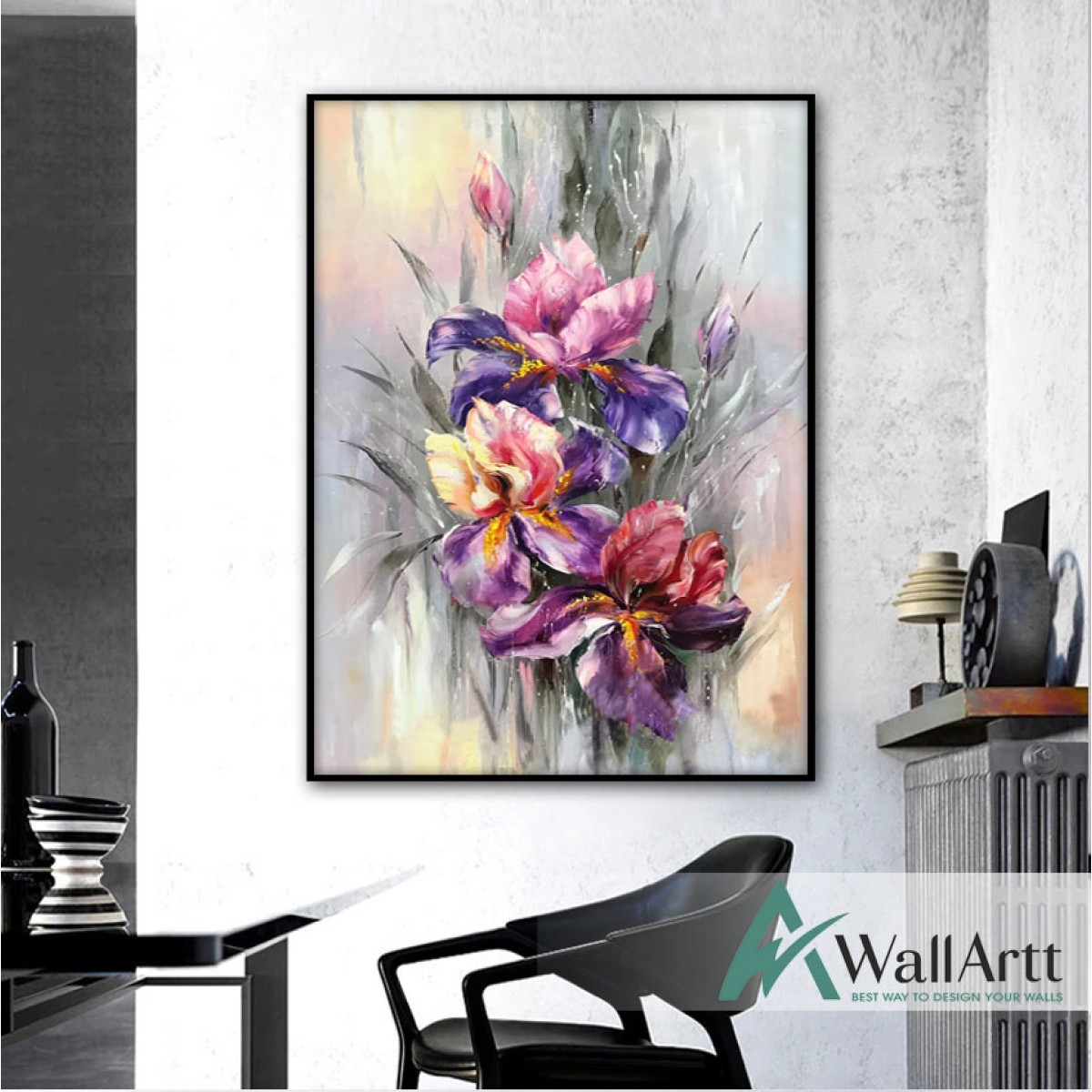 Abstract Lilac Flower Textured Partial Oil Painting