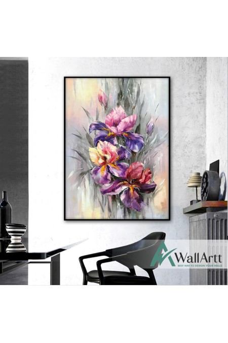 Abstract Lilac Flower Textured Partial Oil Painting