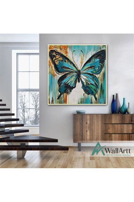 Abstract Blue Butterfly Textured Partial Oil Painting