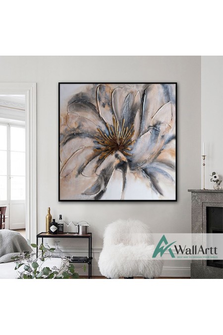 Abstract Flower with Gold Foil II Textured Partial Oil Painting