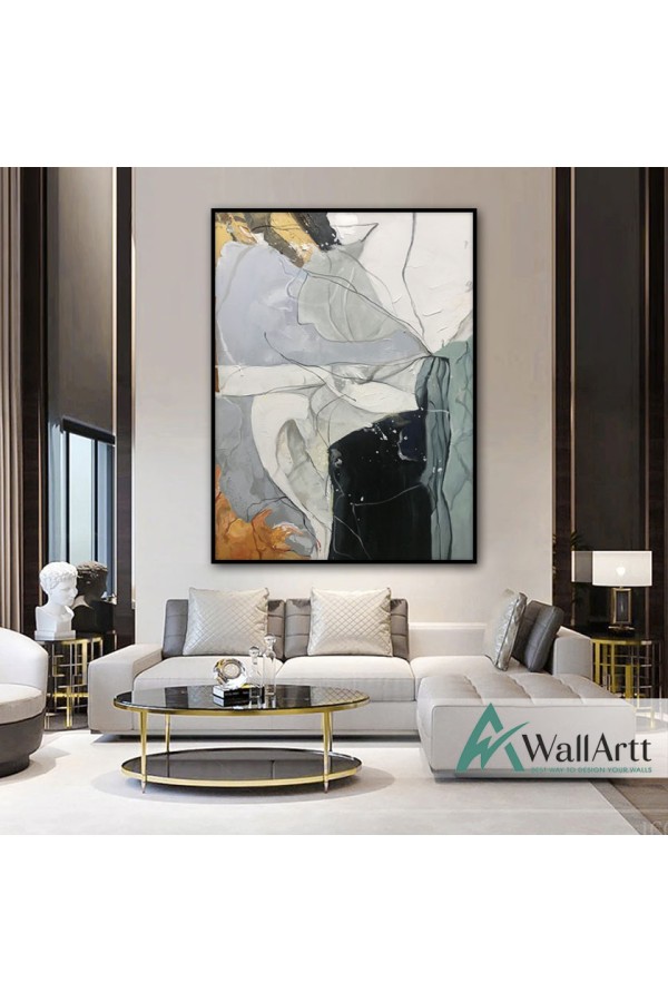 Gold Black Marble Textured Partial Oil Painting