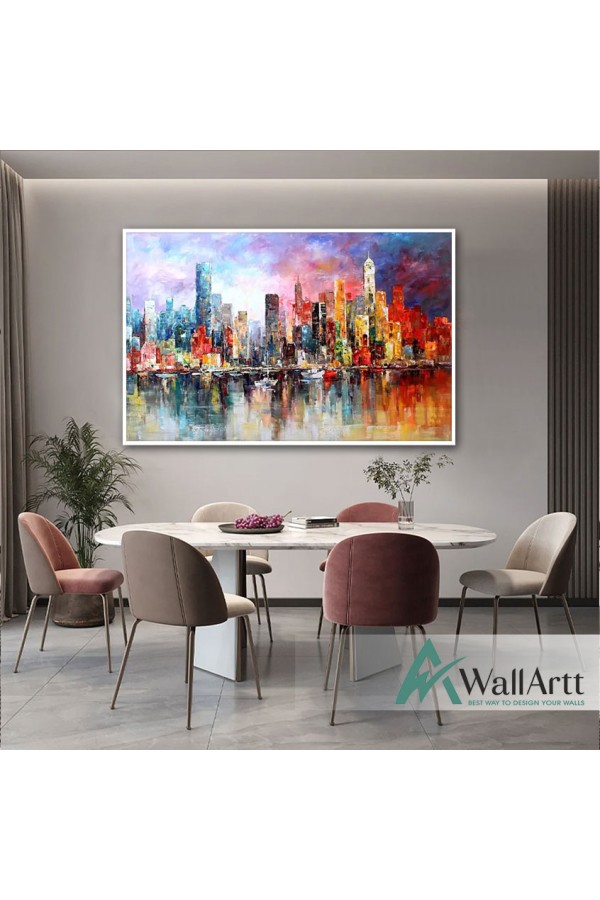 Red City Textured Partial Oil Painting