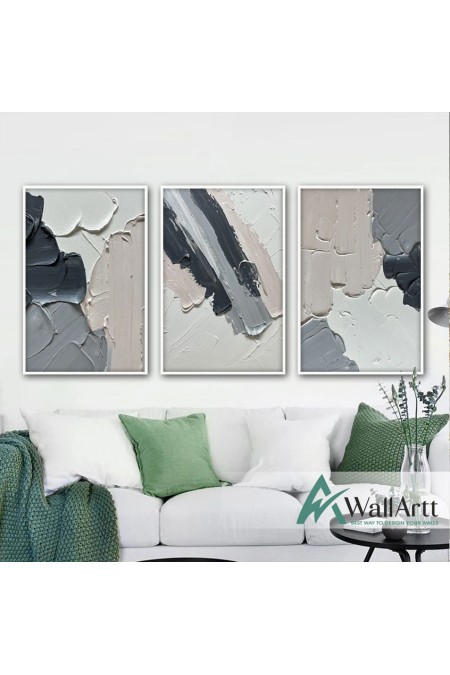 Soft Tones Abstract 3 Piece 3d Heavy Textured Partial Oil Painting
