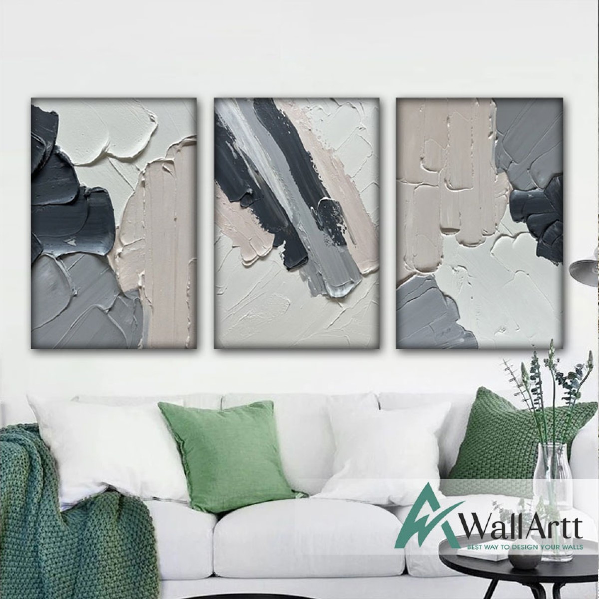 Soft Tones Abstract 3 Piece 3d Heavy Textured Partial Oil Painting