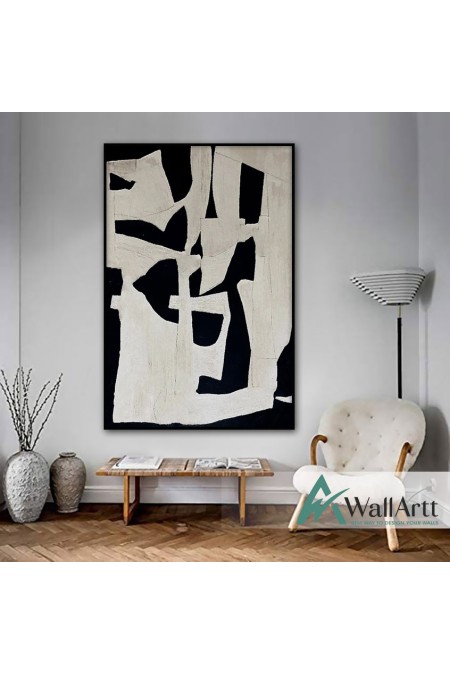 Abstract Black Maze Textured Partial Oil Painting