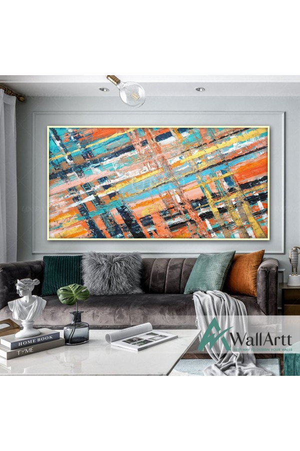 Orange Blue Stripes Textured Partial Oil Painting