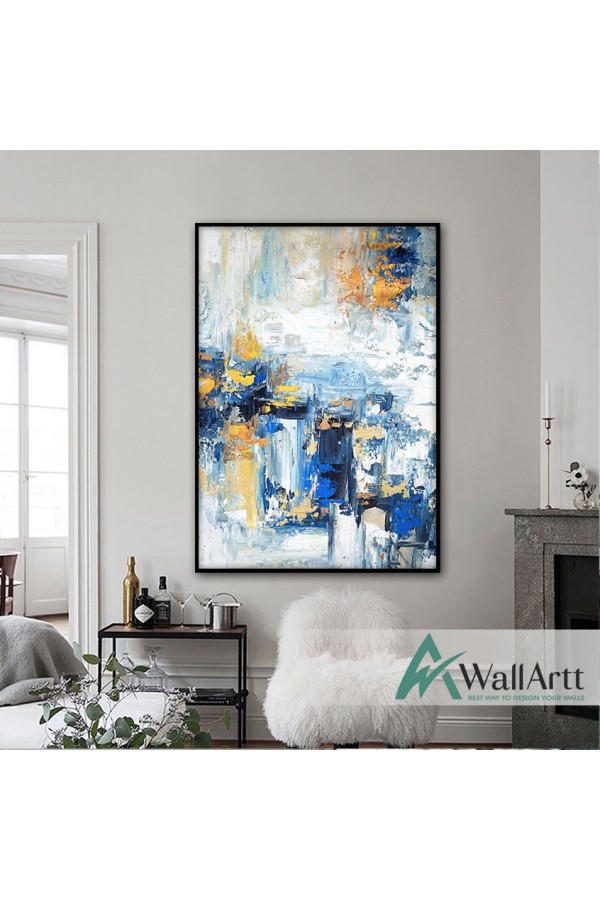 Navy Blue with Gold Abstract Textured Partial Oil Painting