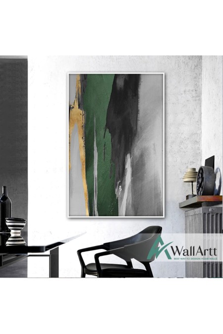 Green on Grey II Abstract Textured Partial Oil Painting