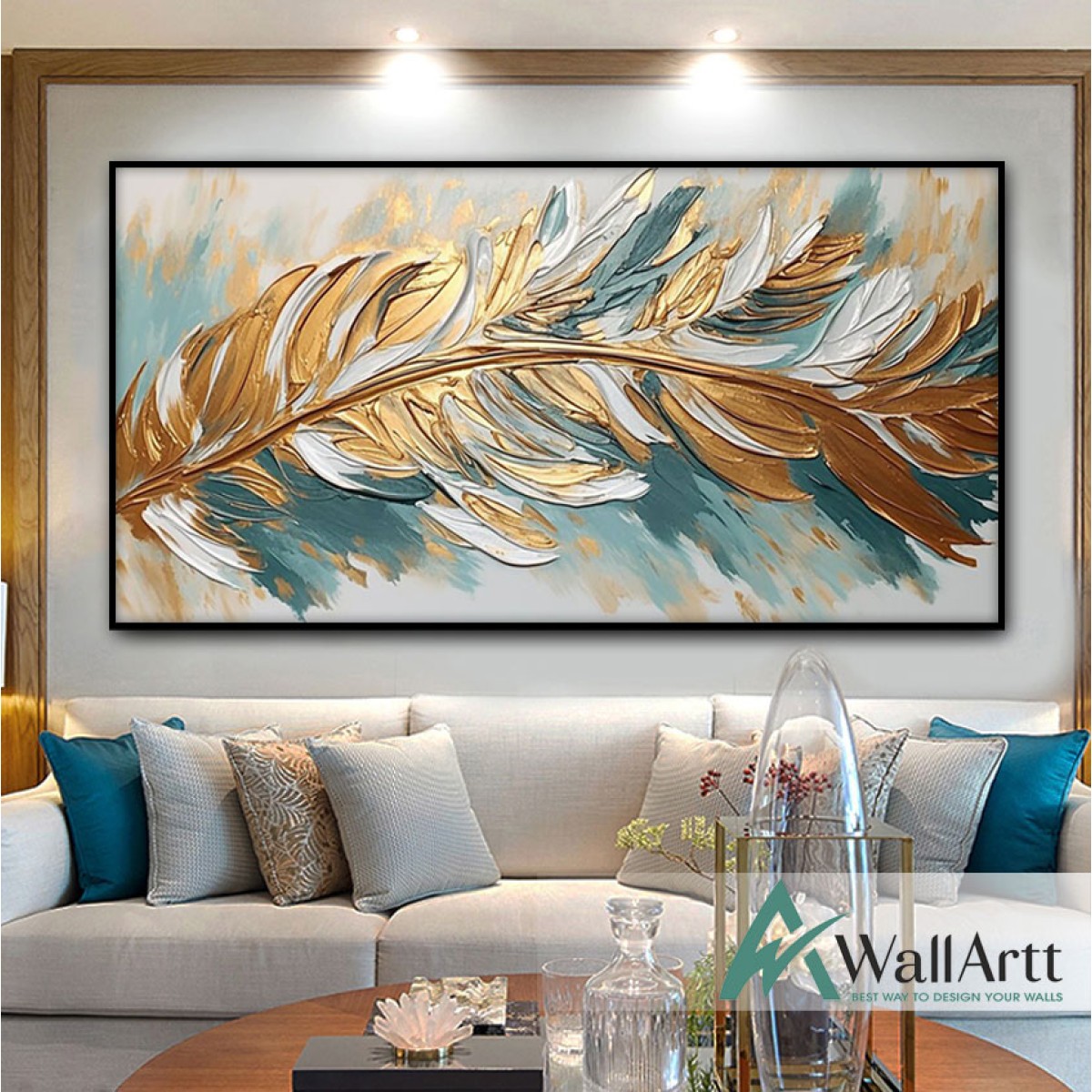 Gold Feather 3d Heavy Textured Partial Oil Painting