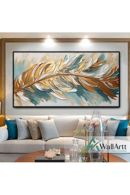 Gold Feather 3d Heavy Textured Partial Oil Painting