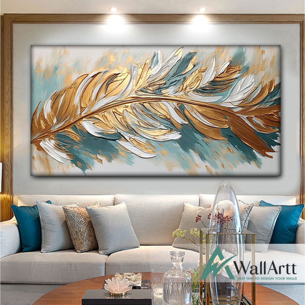 Gold Feather 3d Heavy Textured Partial Oil Painting