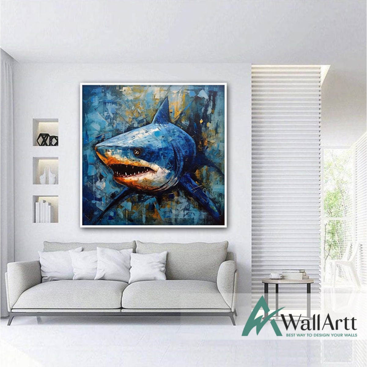 Blue Shark Textured Partial Oil Painting