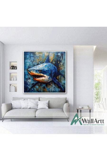 Blue Shark Textured Partial Oil Painting