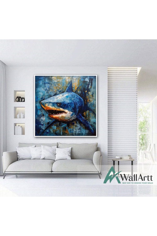 Blue Shark Textured Partial Oil Painting