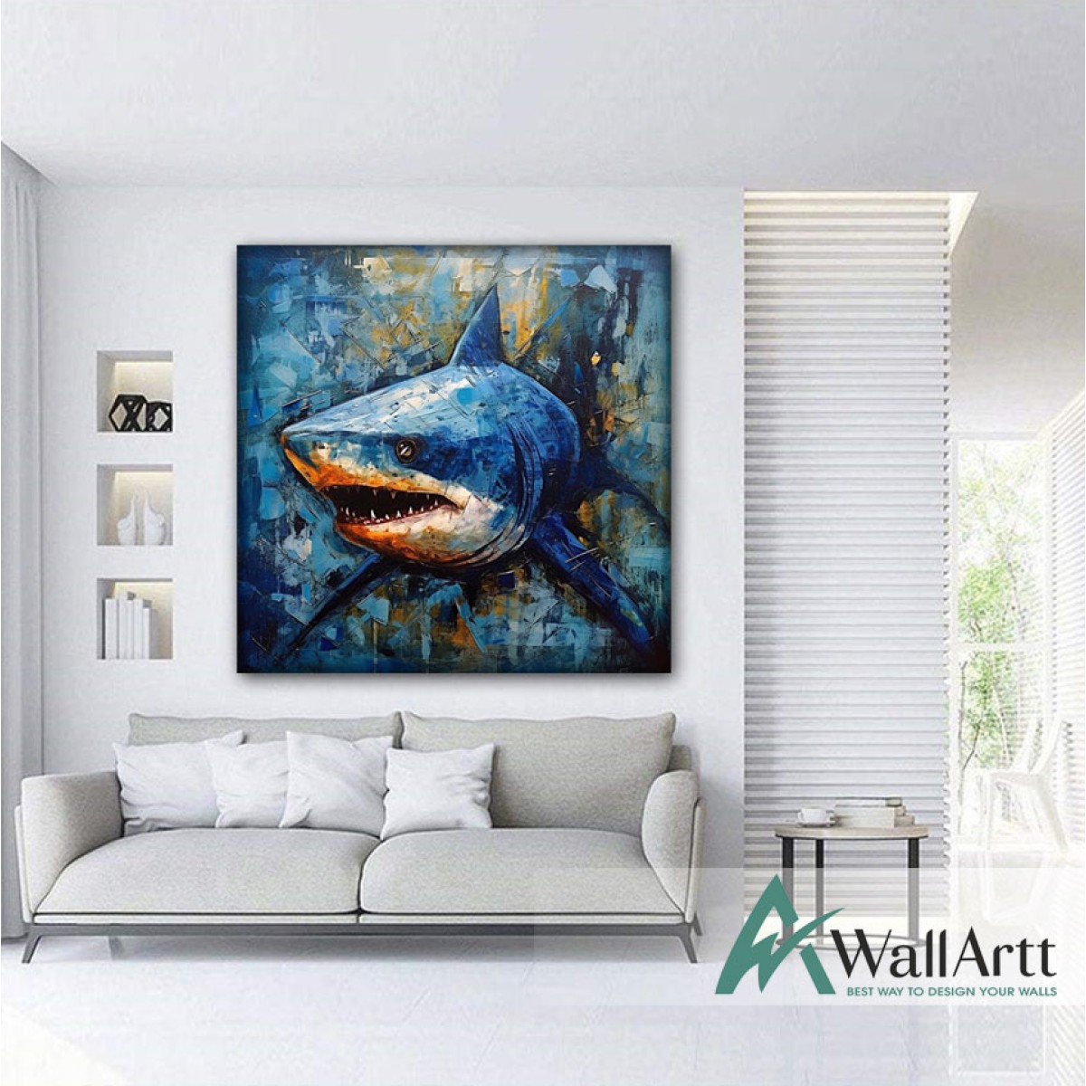 Blue Shark Textured Partial Oil Painting