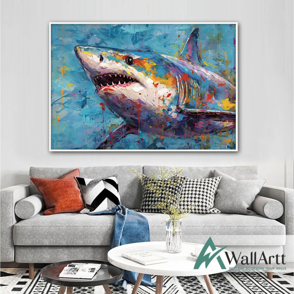 Colorful Shark Textured Partial Oil Painting