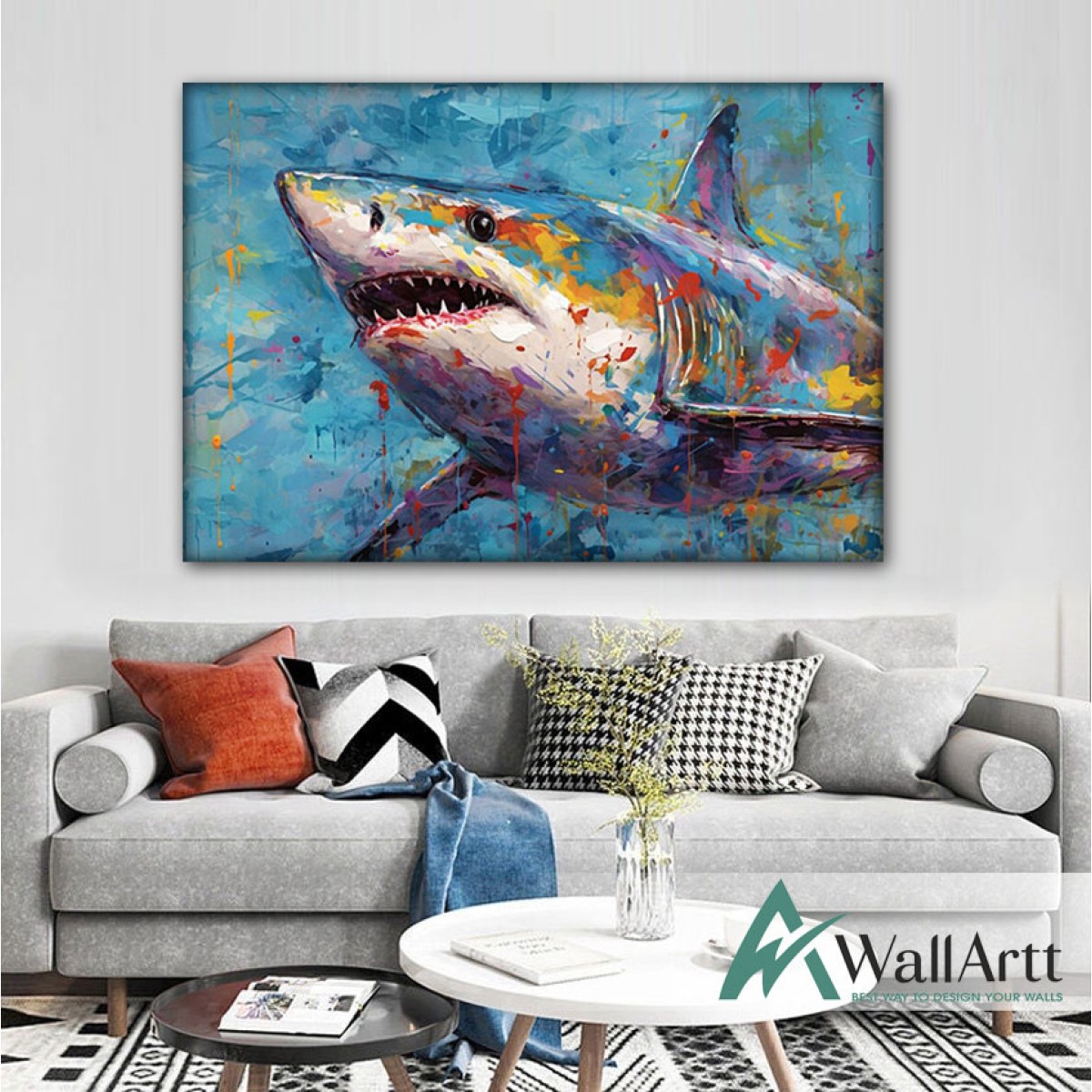 Colorful Shark Textured Partial Oil Painting