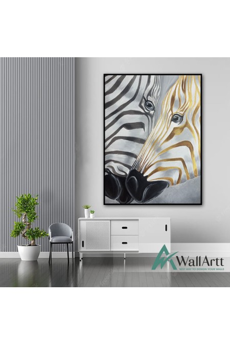 Gold Black Zebras Textured Partial Oil Painting