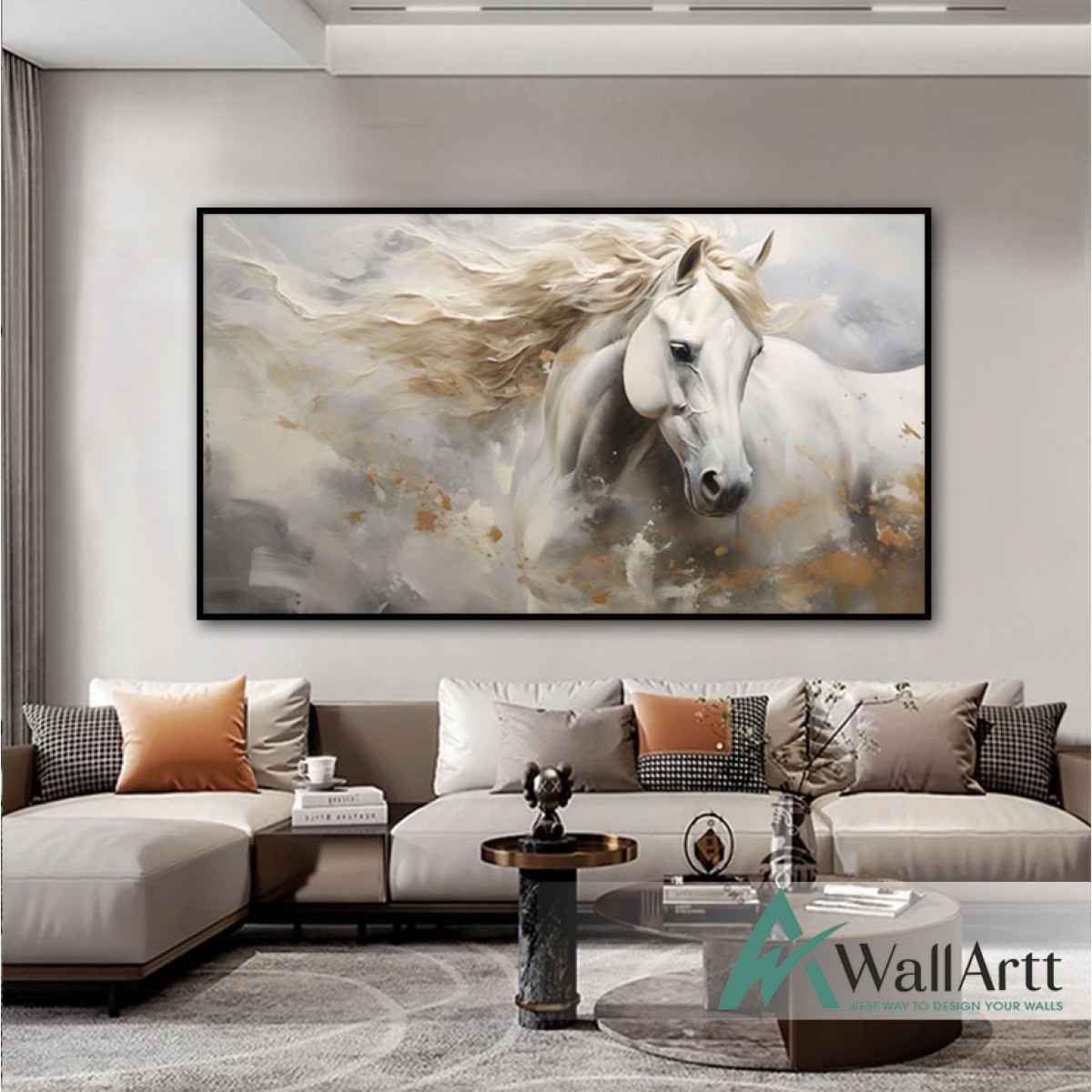 White-maned Horse Textured Partial Oil Painting