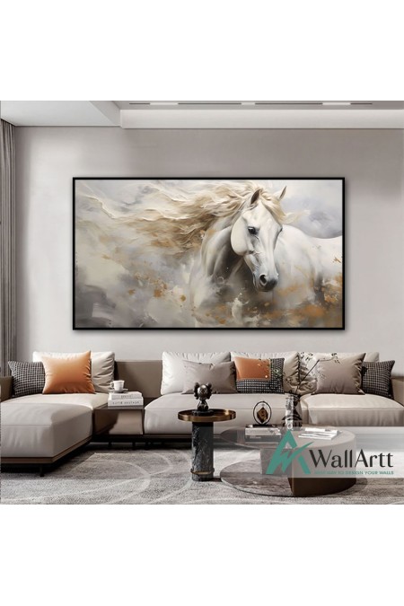 White-maned Horse Textured Partial Oil Painting