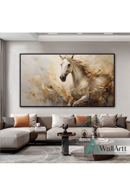 White Horse Textured Partial Oil Painting