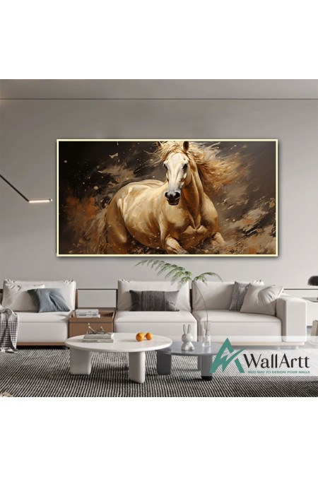 White-maned Horse II Textured Partial Oil Painting