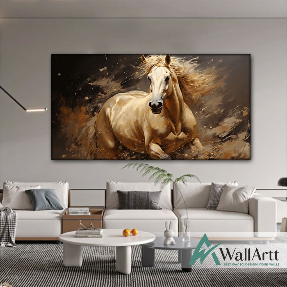 White-maned Horse II Textured Partial Oil Painting