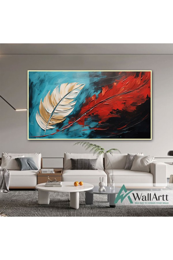 Red Blue Feather Textured Partial Oil Painting