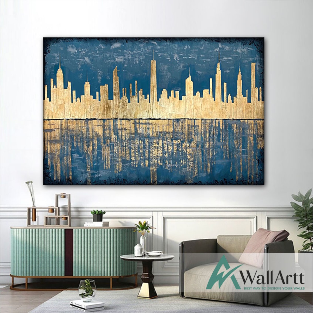 Gold Skyscrapers Textured Partial Oil Painting