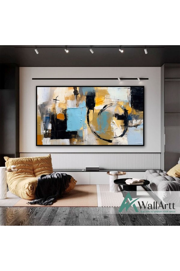 Baby Blue Black Textured Partial Oil Painting
