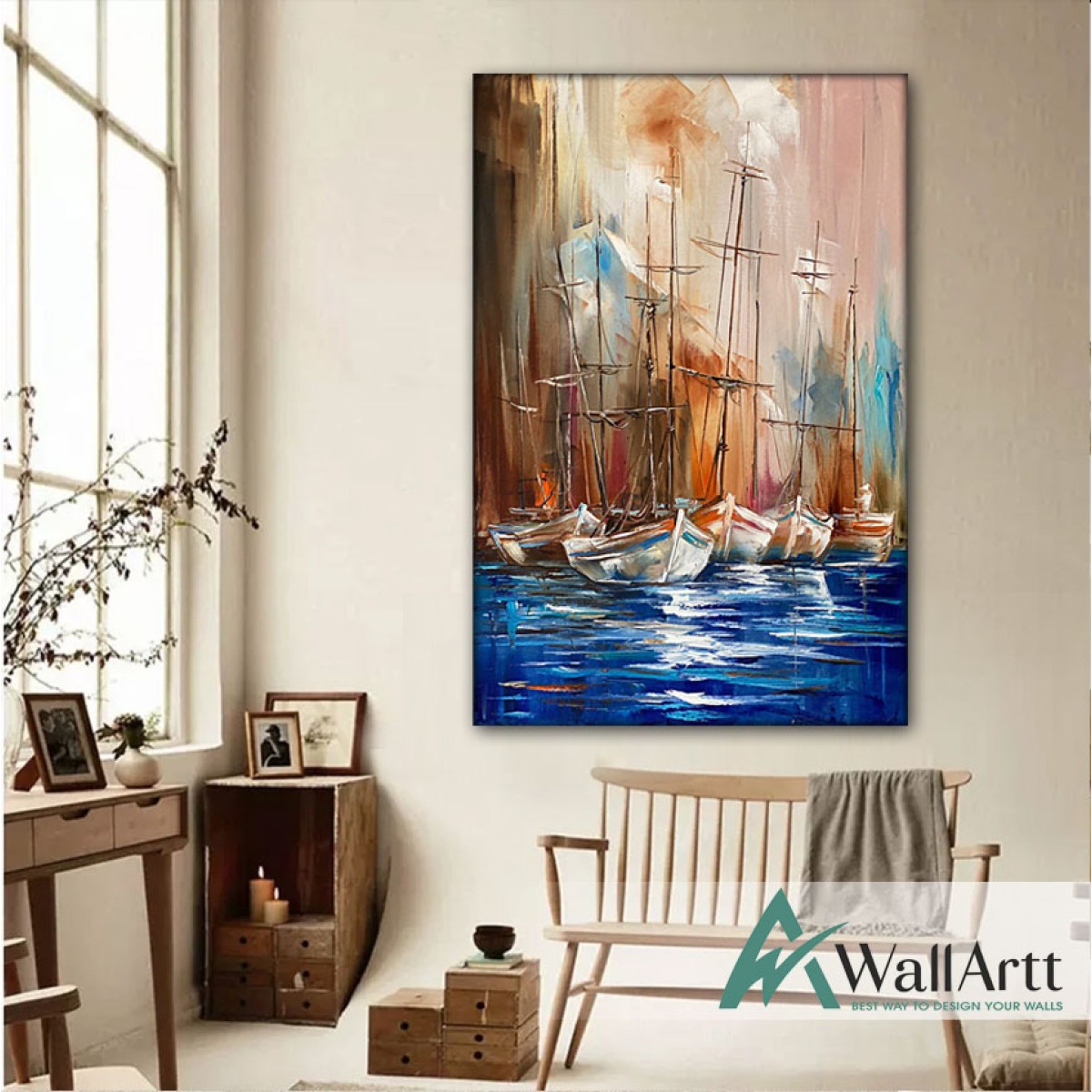 Parked Boats Textured Partial Oil Painting