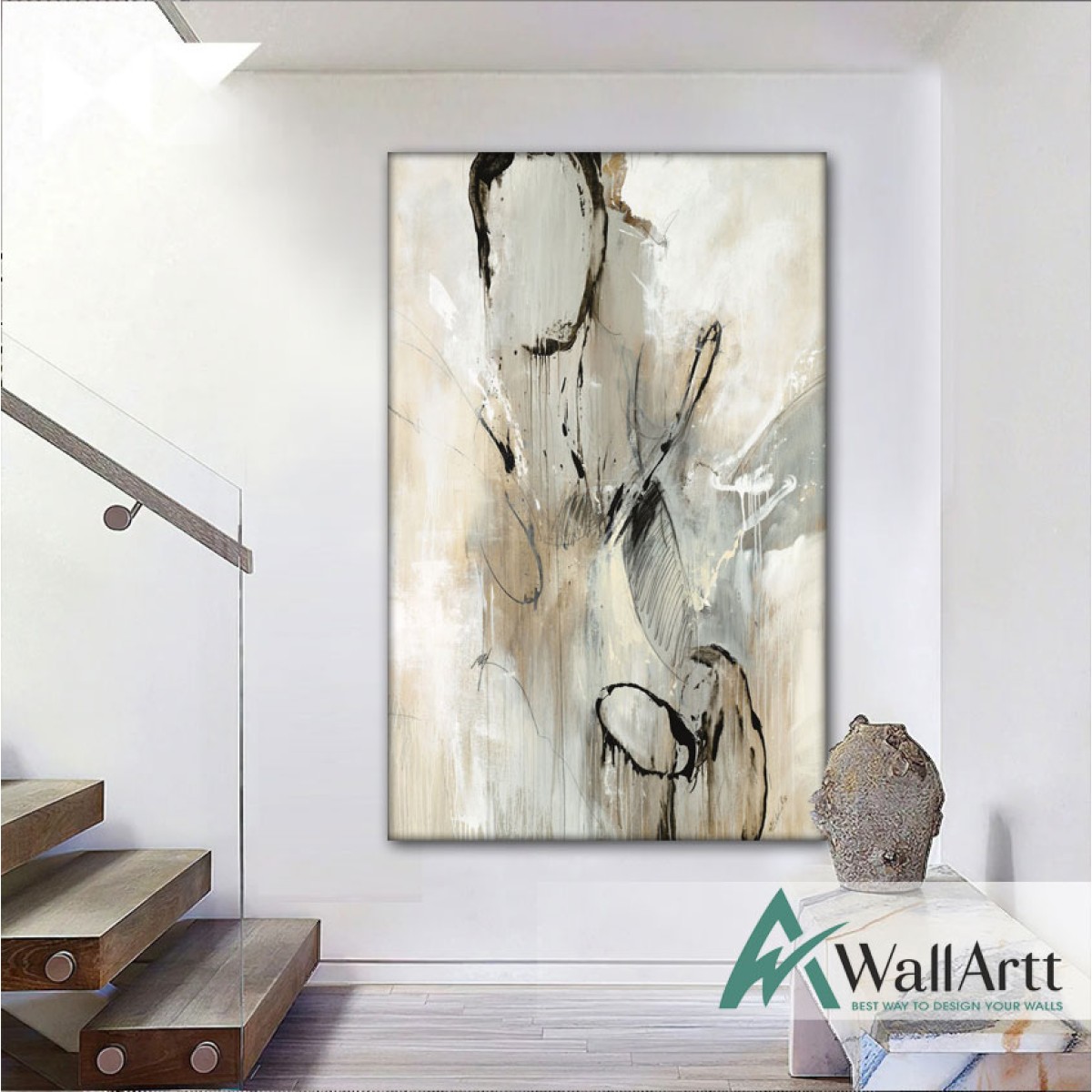 Black n White Abstract Textured Partial Oil Painting