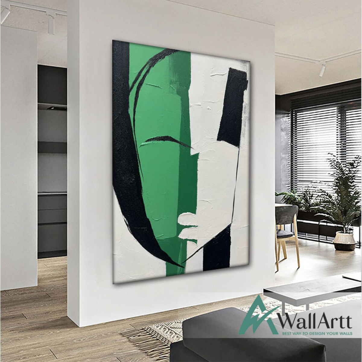 Green face Abstract Textured Partial Oil Painting