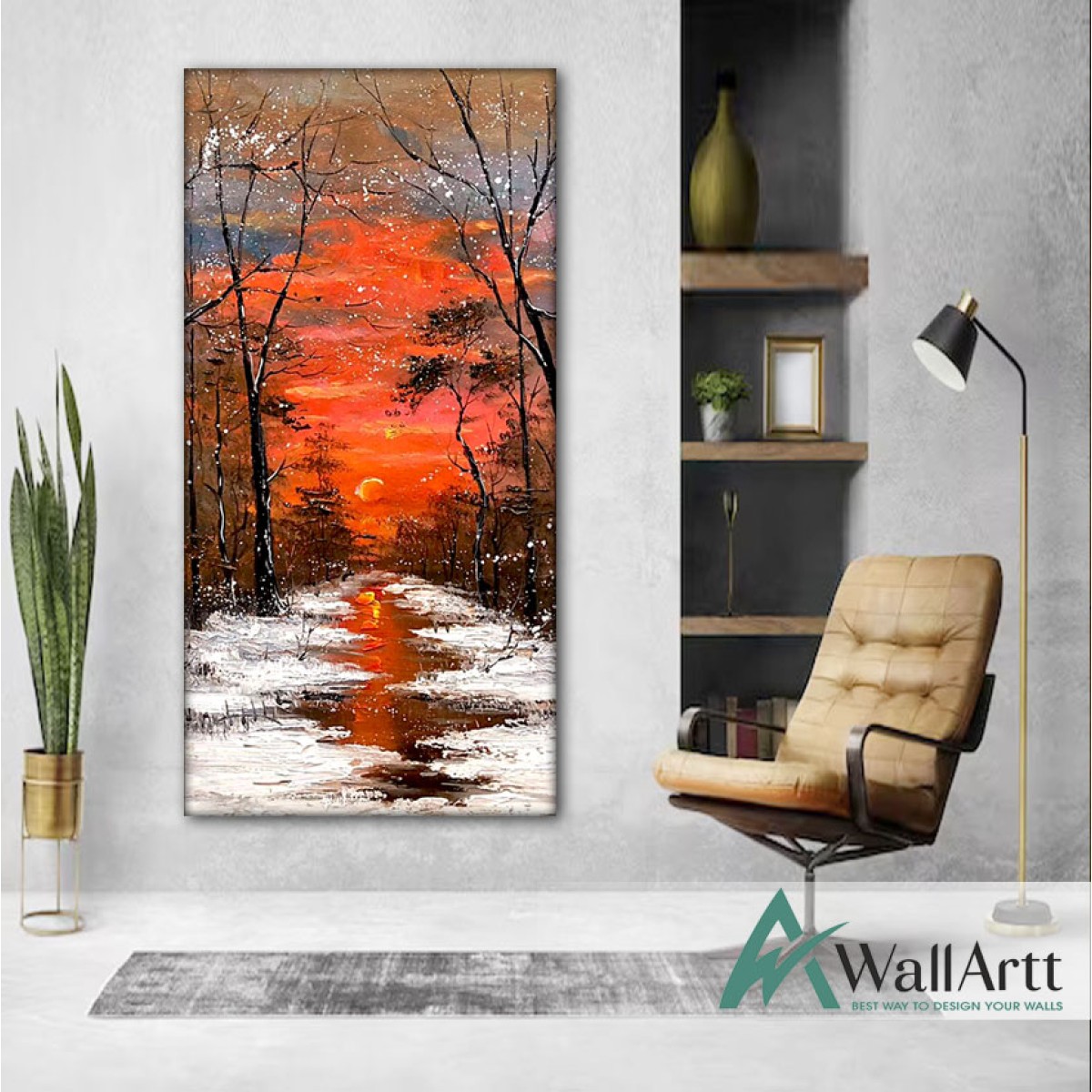 Orange Forest Textured Partial Oil Painting