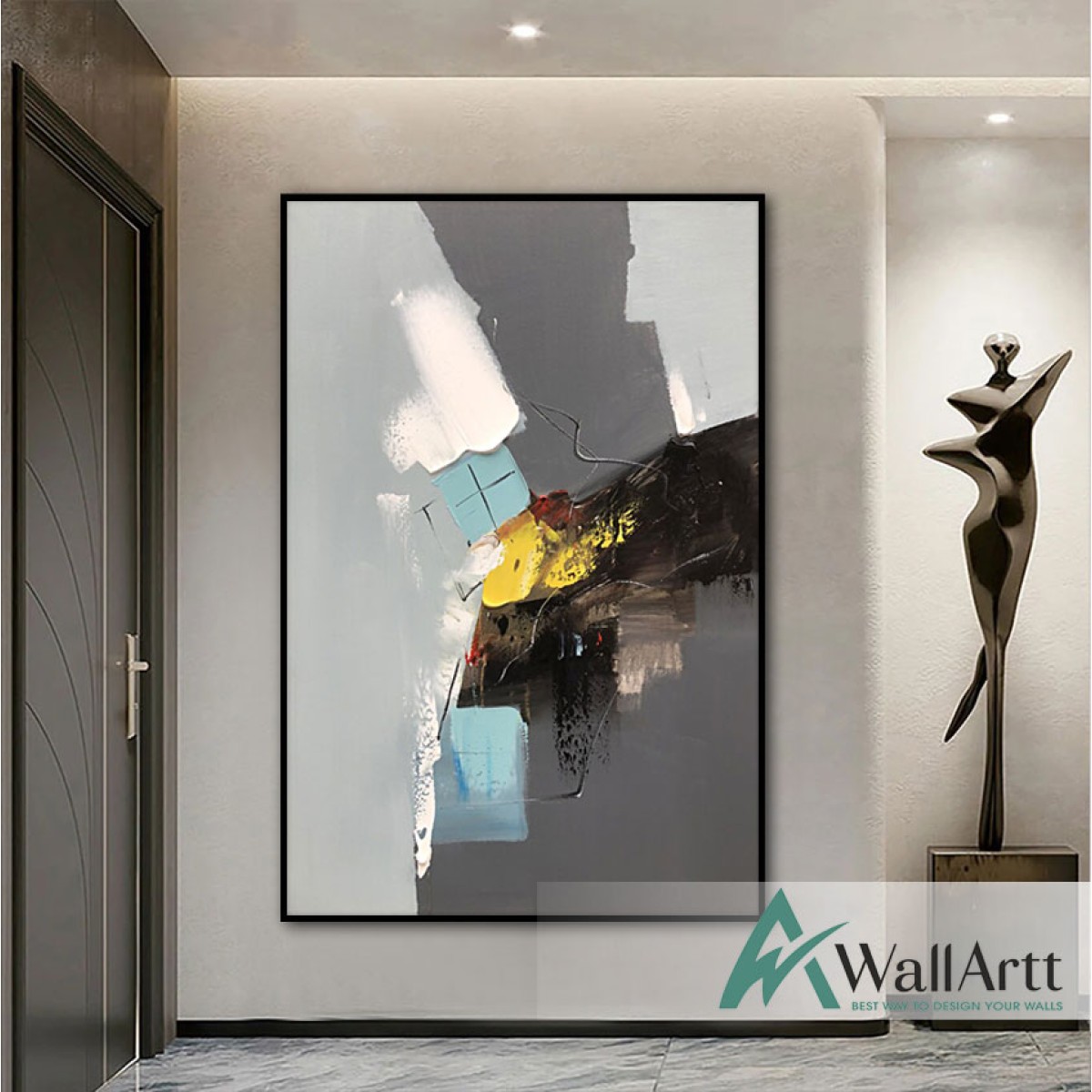 Abstract Grey Blue Textured Partial Oil Painting